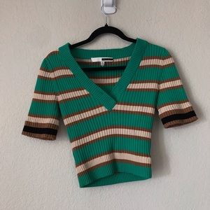 Tracy reese anthropolgie green tan stripe v neck